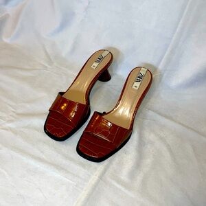 Zara croc embossed cognac mules, size 40